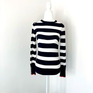 Zara Knit Black and White Striped Sweater with Pearl Detail